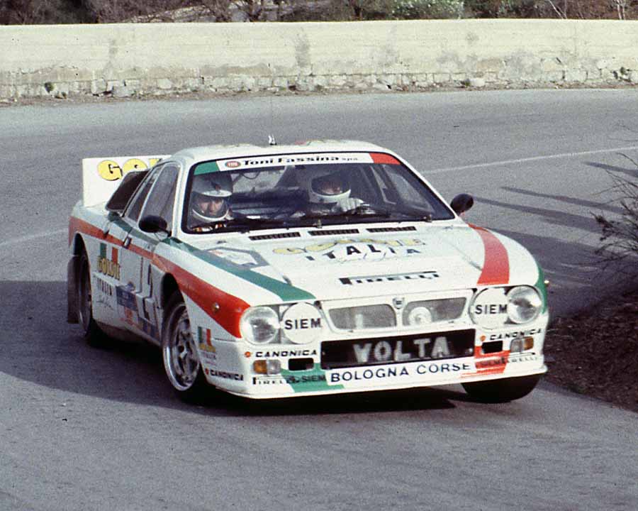 ABOVE The winning Lancia Rally 037 at the 1983 Targa Florio drives through